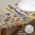 thumbnail image 3 of Spring Floral Round Tablecloth, Fitted Table Cover with Elastic for 36"-44" Round Tables, Daisy Sunflowers Wisteria Hummingbird Beige Table Cloth Outdoor Indoor Dinning Party Waterproof Tablecloths, 3 of 7