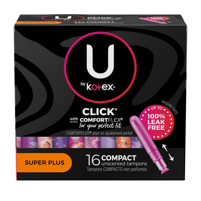 U by Kotex Click Compact Tampons, Super Plus, Unscented, 16 Count 