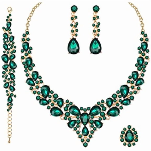 ZLC 4 Pcs/Set Austrian Crystal Necklace Earrings Bracelet Ring Bridal Jewelry Sets for Brides Wedding Party Costume Accessories Gifts for Women