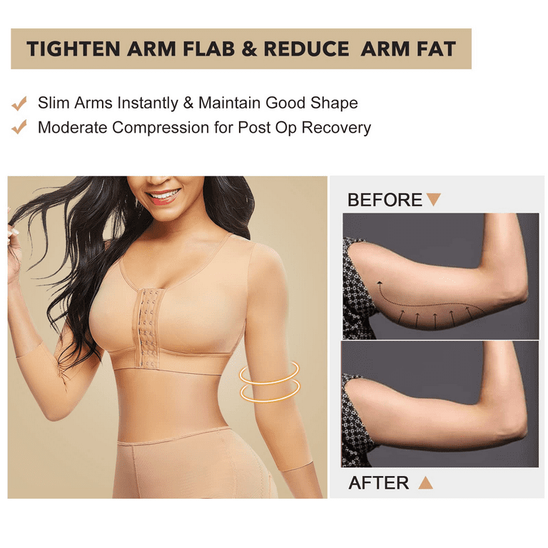 AQUTA Arm Shaper for Women Post Surgery Arm Lipo Compression Sleeves  Slimming Arm Faja Front Closure Shapewear Bra