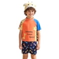 thumbnail image 1 of HXWCHs Boys Swimwear Lightweight Material Adorable Boys Swim Set Short Sleeve Rash Guard Tee with Trunks and Matching Bottoms for Kids Beach Pool 5-6 Years Orange, 1 of 7