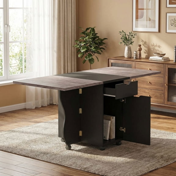 Resenkos 3-in-1 Folding Dining Table, Drop Leaf Space-Saving Table with Lockable Wheels for Kitchen, Black
