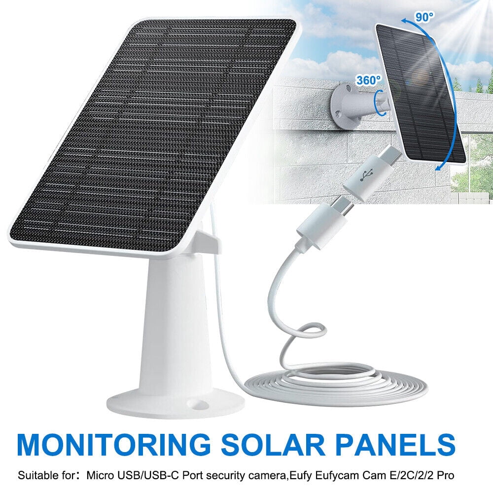 Solar Panel for Security Camera,10W USB Solar Panel Micro USB & USB-C Port Solar Panel IP65 Waterproof Solar Charger for Camera with 360°Adjustable Mounting