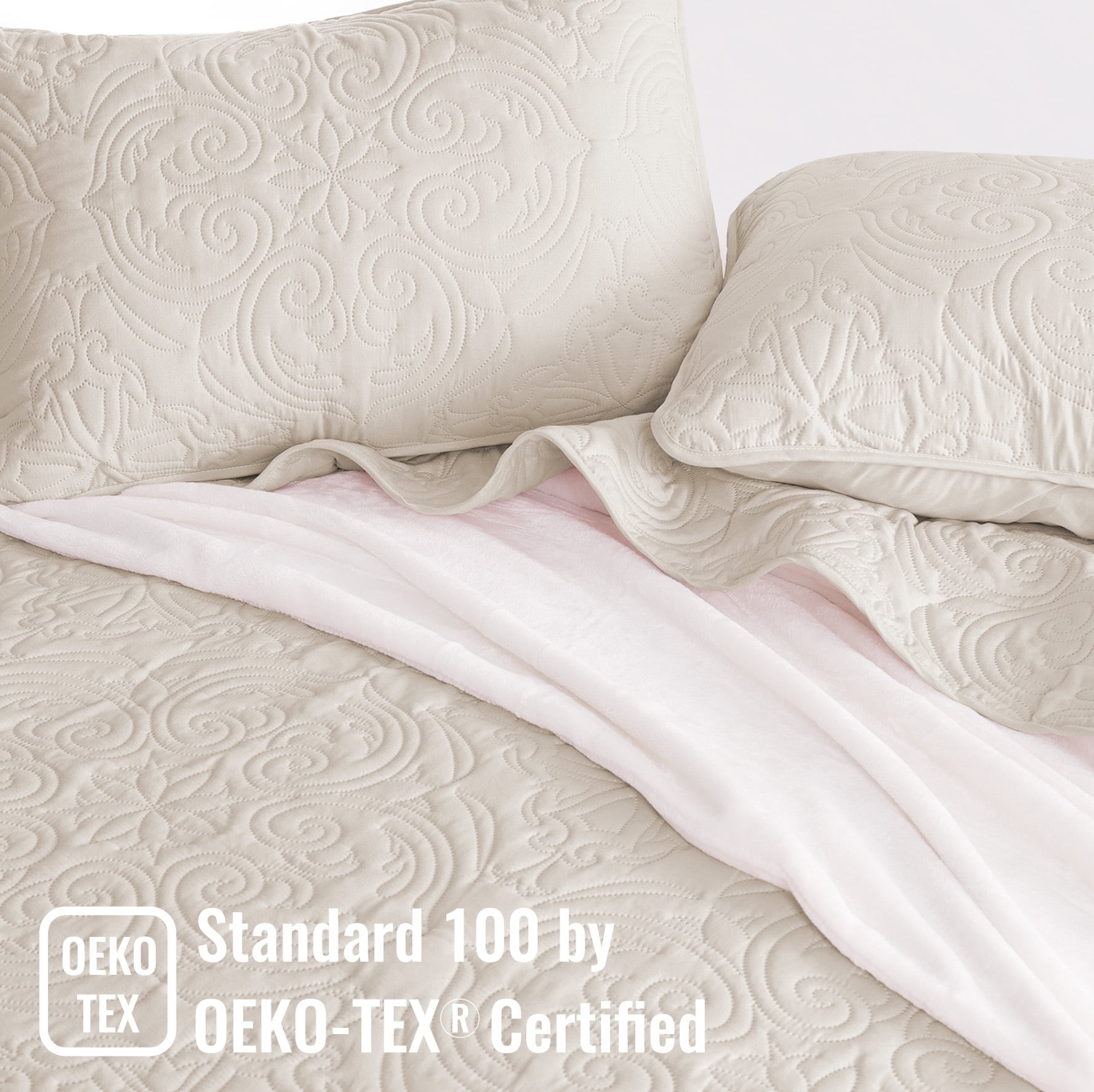 Exclusivo Mezcla Queen Quilt Bedding Set, Lightweight Vintage Queen Size Quilts with Pillow Shams, Soft Bedspreads Coverlets for All Seasons (96"x90", Brich Beige)