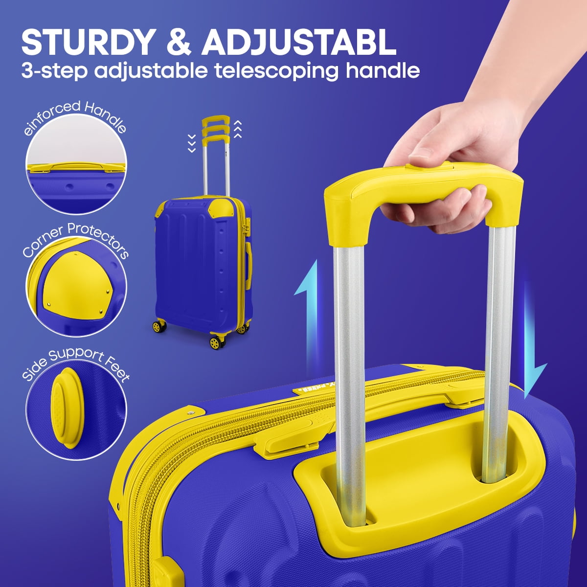 3 Piece Hardside Luggage Set, Expandable ABS Spinner Suitcases (20/24/28) – Lightweight & Scratch-Resistant Travel Luggage, Blue -EL2401