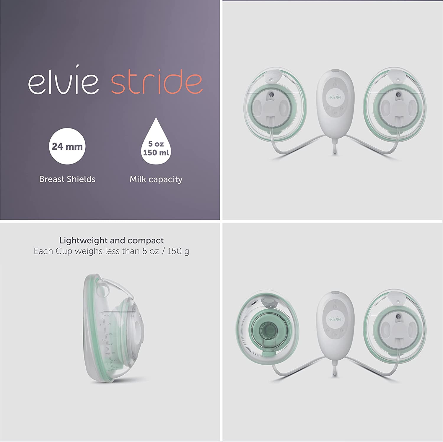 Elvie Stride Hospital-Grade App-Controlled Breast Pump , Hands-Free  Wearable Ultra-Quiet Electric Breast Pump with 2-Modes 10-Settings & 5oz  Capacity