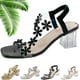 thumbnail image 1 of Sandalias de tacón de bloque de cristal floral transparente para mujer, tacones de punta cuadrada, sandalias elegantes sexys con correa de tobillo elástica a la moda, 1 of 6