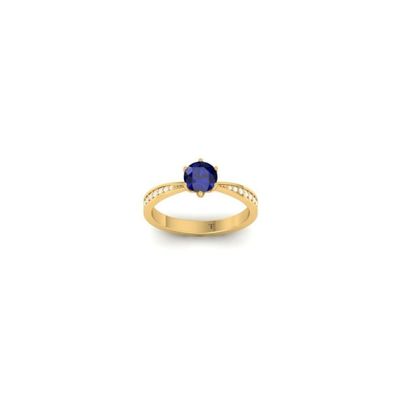Round Cut Blue Sapphire and Moissanite Engagement Ring, 14K Yellow Gold Plated for Women