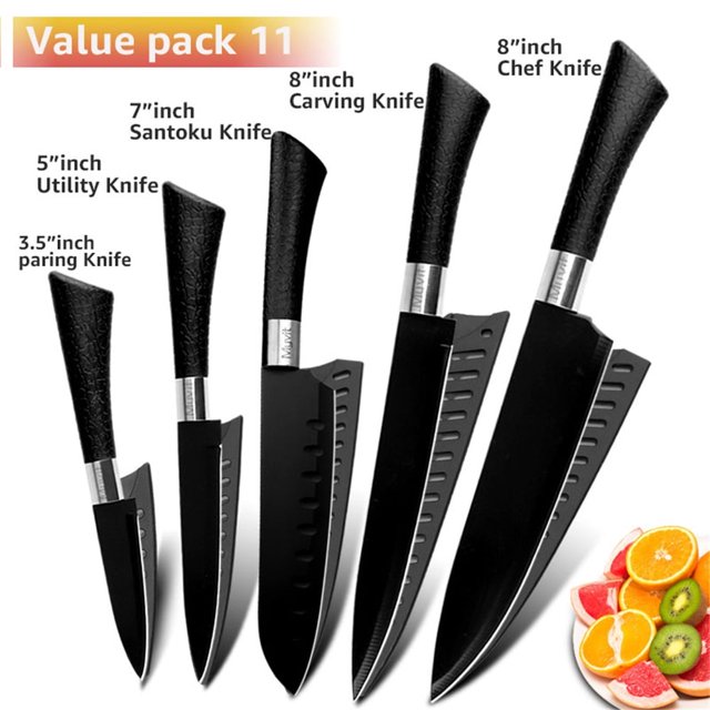 Akatsuki Kitchen Knives Set Coated Nonstick Chef Knife for Slicing Chopping Meat and Paring Fruits and Vegetables Easy-Grip Handle