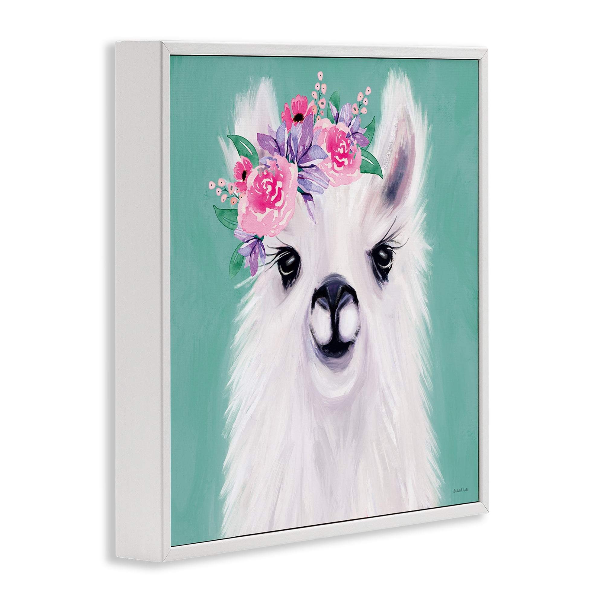 Stupell Industries Fluffy Floral Alpaca Animals & Insects Painting White Framed Art Print Wall Art, 12 x 12