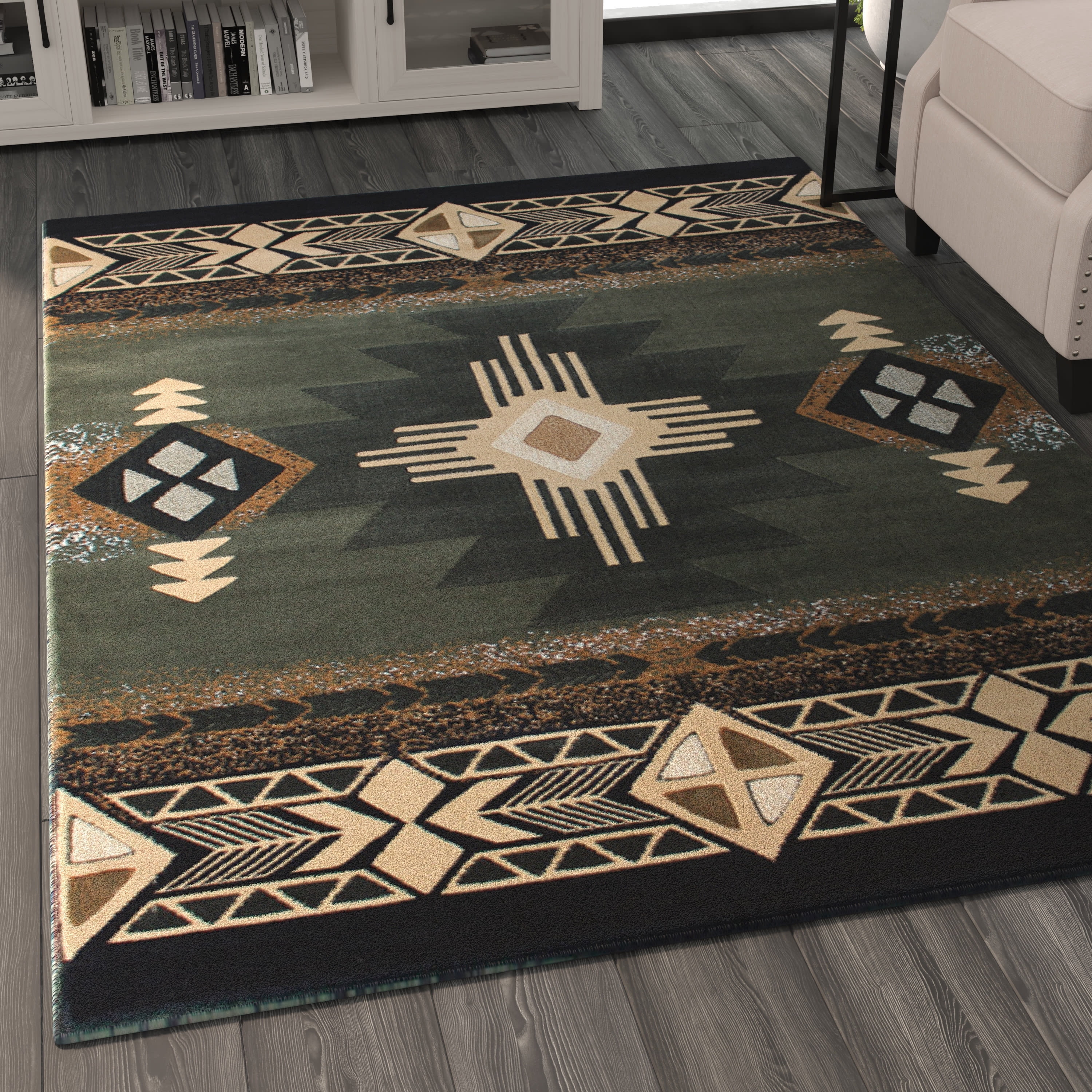 BizChair South West Native Area Rug Design C318 Sage Green (5 Feet X 7 Feet)