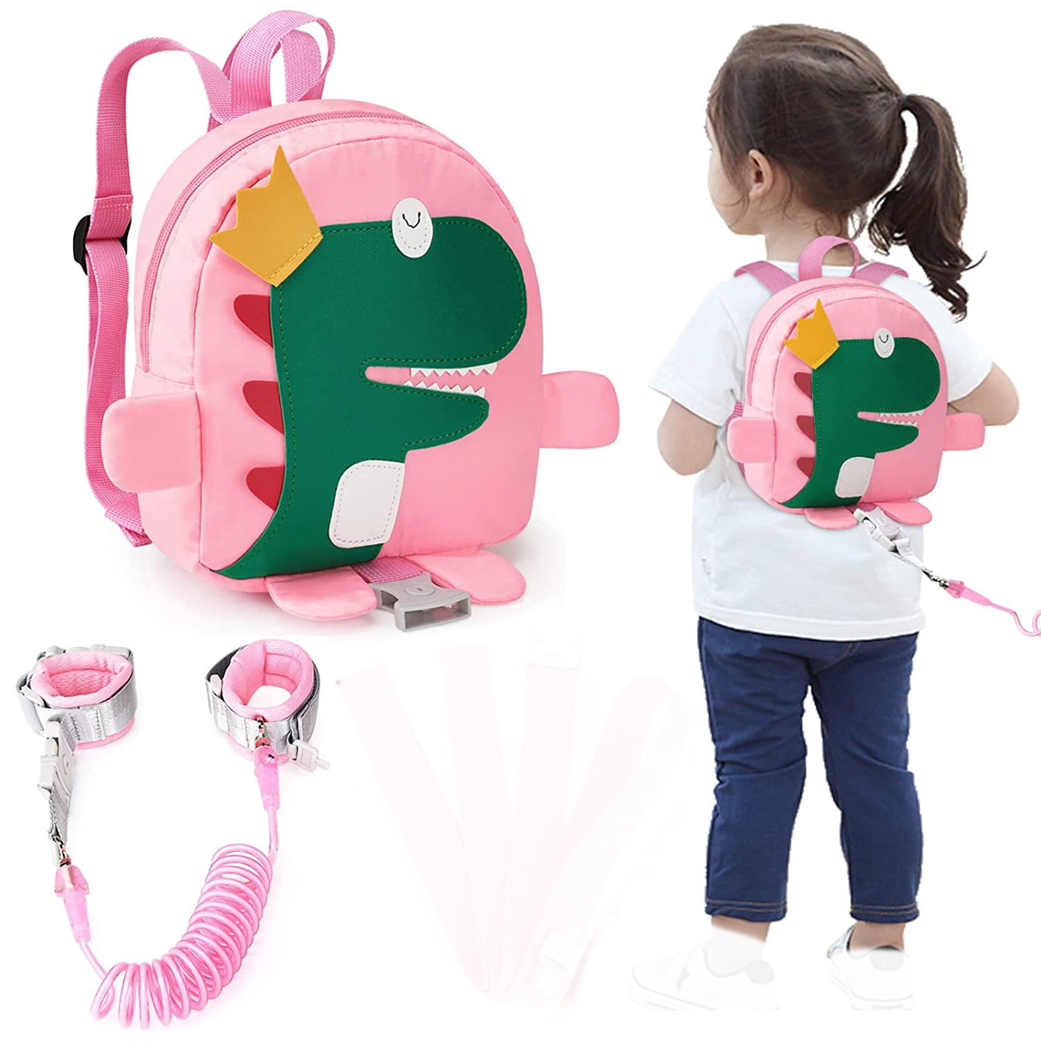 4 in 1 Dinosaur Backpacks for Toddlers Kids Antilost Backpack with