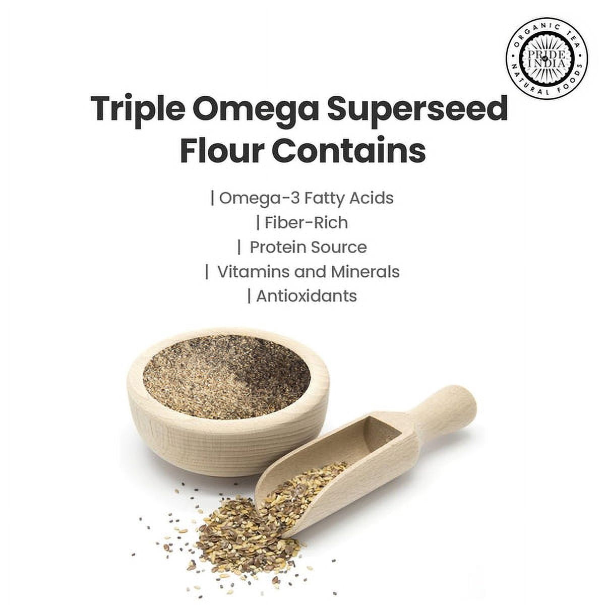 Pride of India - Pack of 6 - Triple Omega Super Seed Flour, Gluten Free Baking Blend, 1 lb Jar