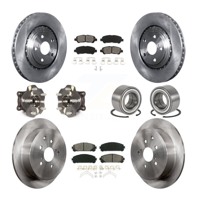 Transit Auto Front Rear Wheel Hub Bearing Assembly Disc Brake Rotor and Semi-Metallic Pads Kit (10Pc) for Car 2014 Toyota Highlander Hybrid Limited with AWD FULL HYBRID EV-GAS (FHEV) engine KBB-126564