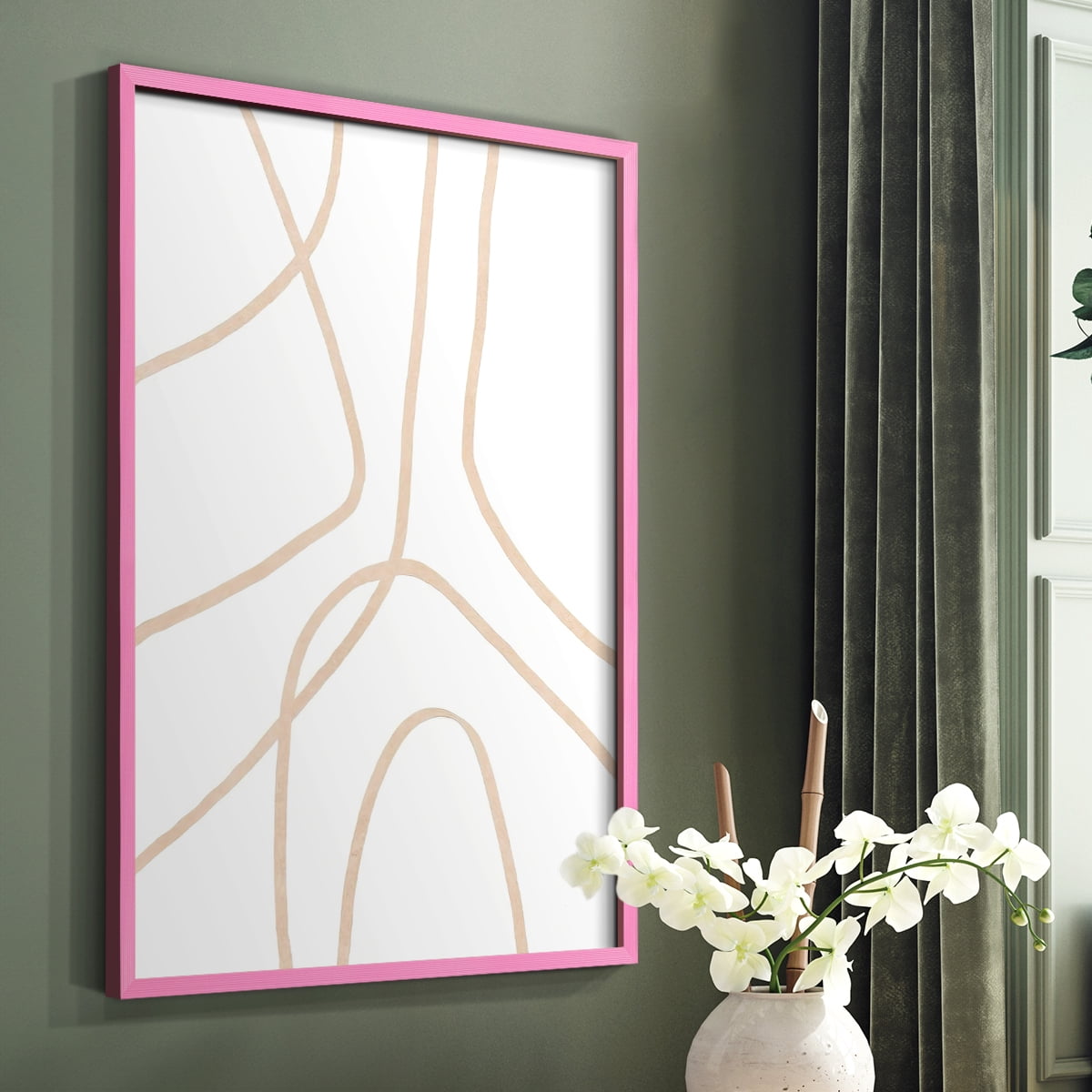 Clean Contour IV Framed Print in Pink Solid Wood Framed Print No Nail Hanging