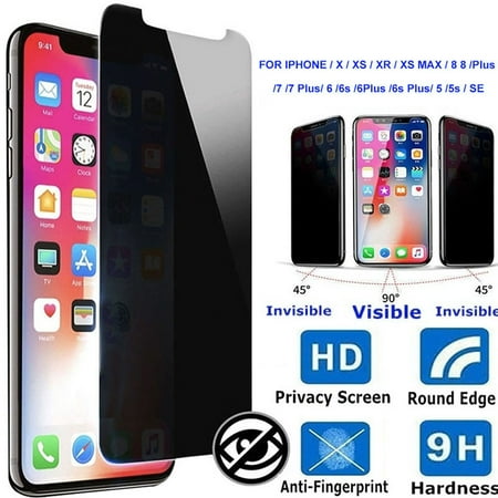 Bluelans Screen Protector Round Edge 9H Hardness Tempered Glass Privacy Screen Protector for iPhone X XS XR 8/7/6/6S Plus