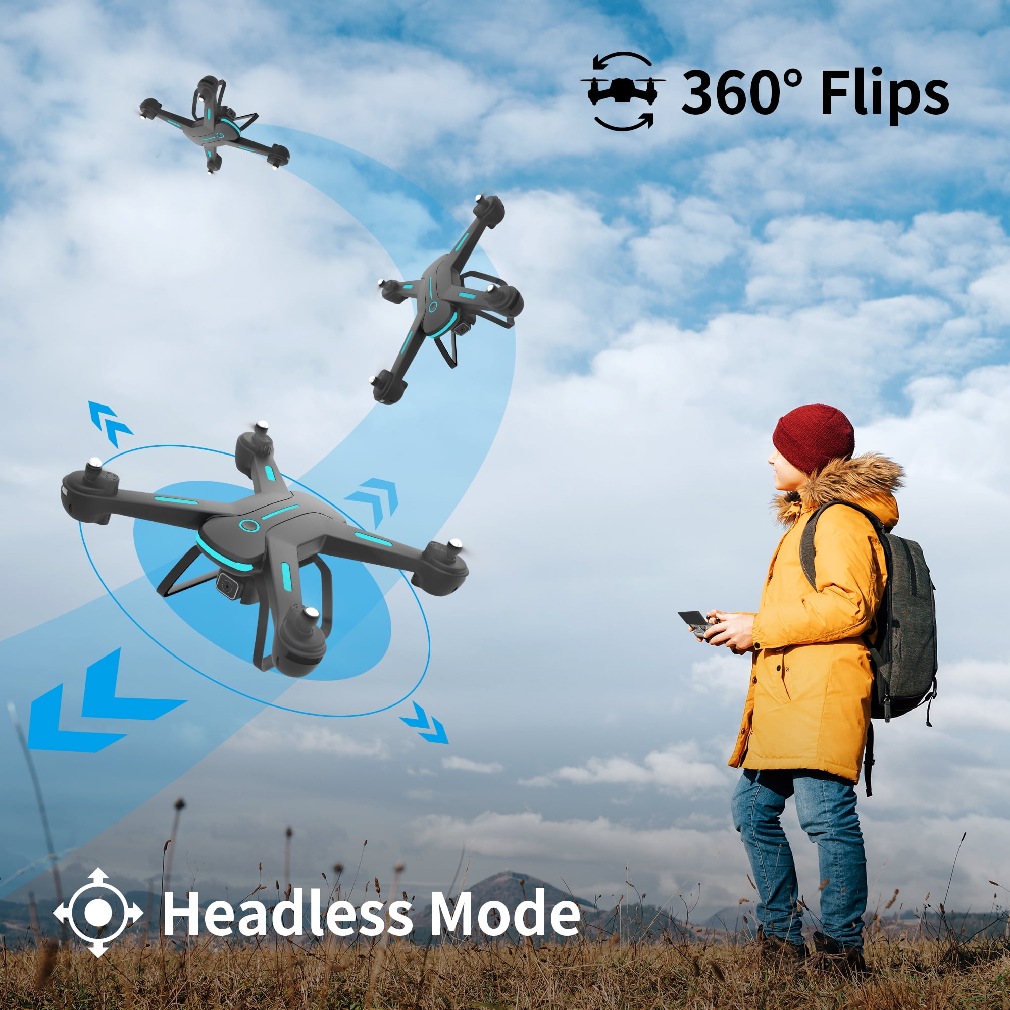 JY03 Drone with 1080P HD Camera for Adults and Kids, FPV RC Quadcopter with LED Lights and Optical flow Sensor, 2 Batteries, Black JY03 Drone with 1080P HD Camera for Adults and Kids, FPV RC Quadcopter with LED Lights and Optical flow Sensor, 2 Batteries, Black