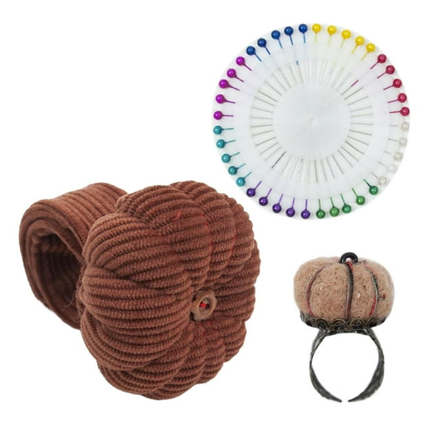 Kit de alfiletero de muñeca con forma de calabaza para proyectos de bordado y costura. Marrón