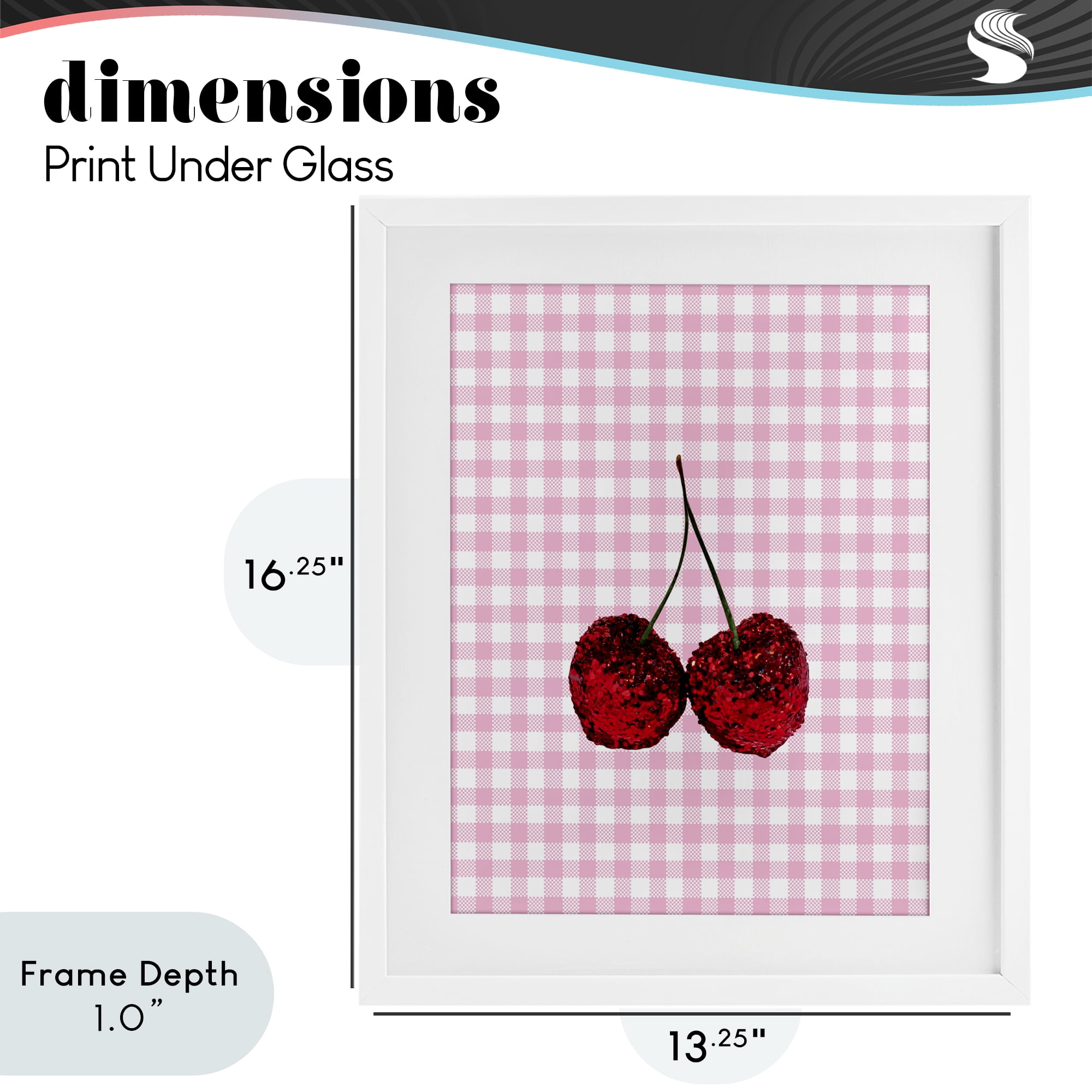 Stupell Industries Glitter Cherry on Pink Gingham White Framed Print Under Glass, design by LISH Creative