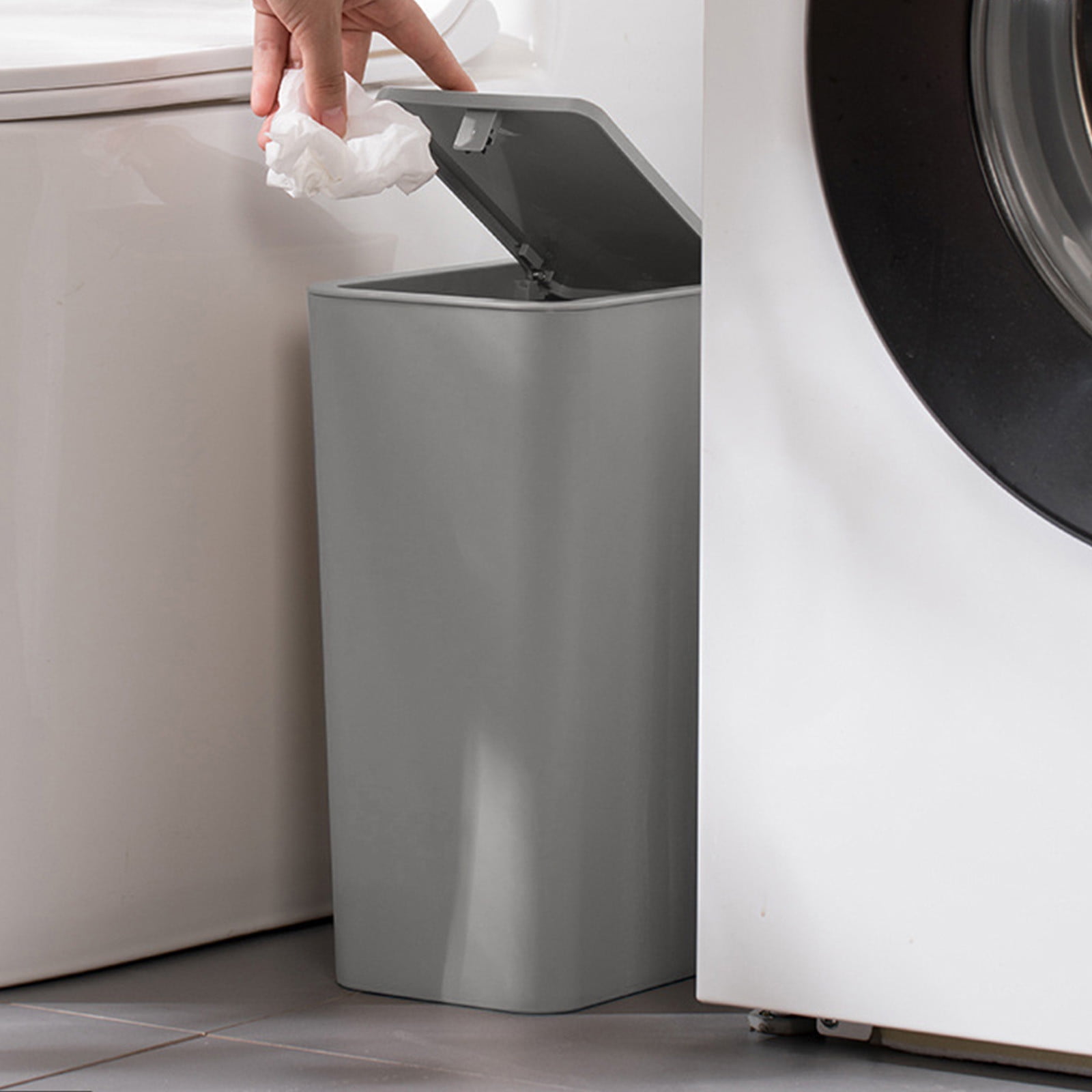 2-Pack Soft-Close Trash Cans with Lid, 3-Gallon Slim Step-On Garbage Bins for Bathroom, Kitchen & Office, Space-Saving Design,Gray