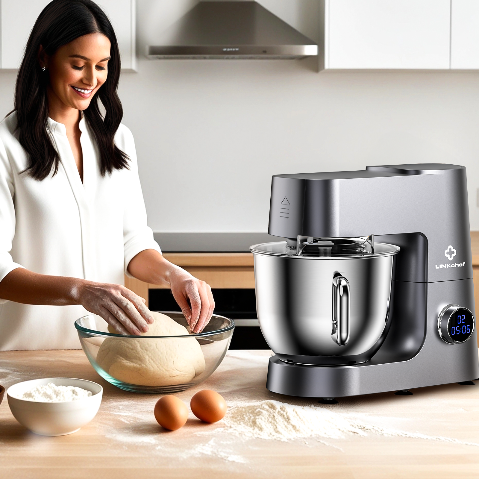 LINKChef 7.5-Quart Stand Mixer, 800W 12-Speed, Gray photo 5