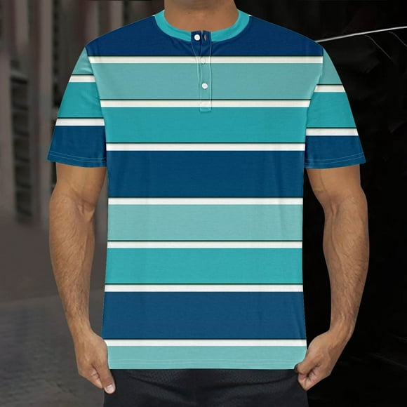 DecSea Mens Slim Fit Wide Striped Polo Shirt with Pocket - Contrasting Collar Short Sleeve Yarn Dye