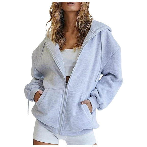 Sweatshirt for Women,Womens Casual Solid Long Sleeve Zipper Hooded Coat Pocket Sweatshirt Tops,Plus Size Sweatshirts for Women,Size:S