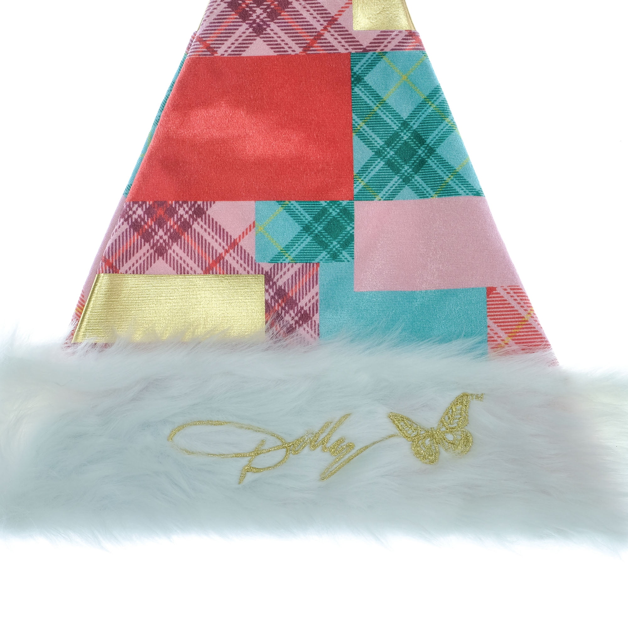 Dolly Parton Patchwork Santa Hat with Signature Trim