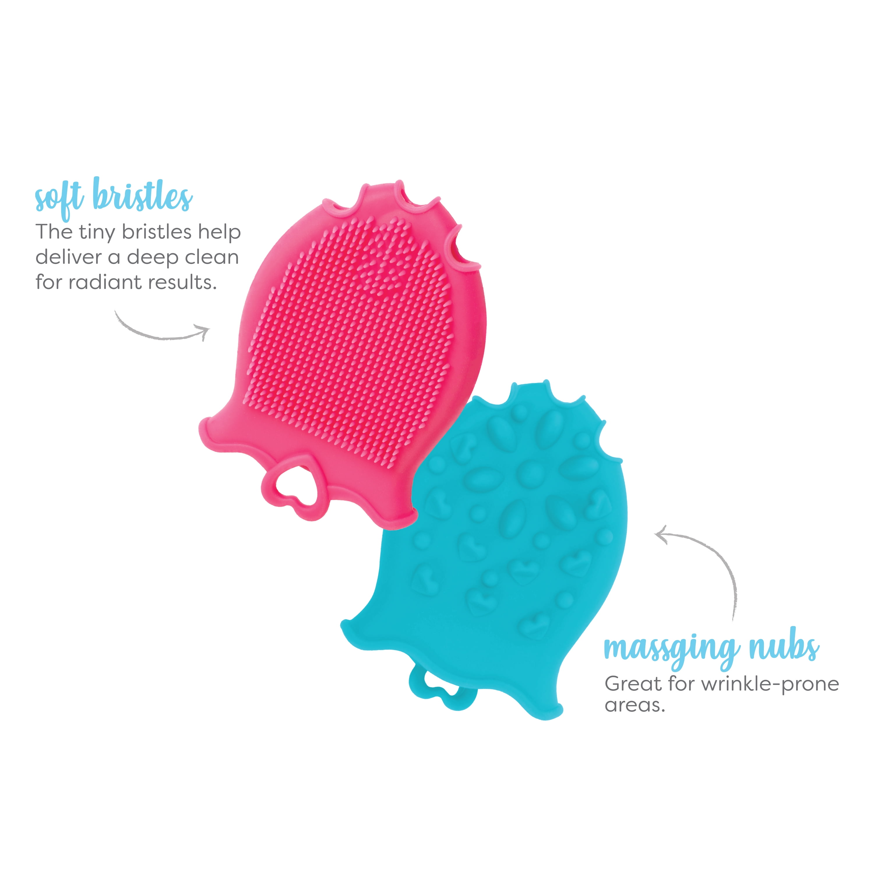 S&T INC. Dual Sided Silicone Face Scrubbers, All Skin Types, 2 Pk, 2.6 in x 3.8 in, Assorted Colors