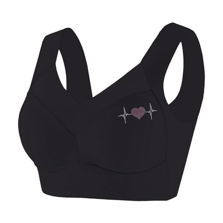 HYSYSB Sports Bras for Women balconette Bras for Women bras No Underwire Full Support compression Bra without Ring Vest Underwear Thin Side Breasts Gathered Bra plus Size Sports Bra Black 2XL