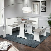 Linon Ardmore Wood Breakfast Nook Dining Set in White and Gray