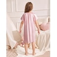 thumbnail image 4 of Oudiya Girls Short Sleeve Nightgown Silk Satin Pajama Dress Soft Princess Sleepwear for Kids 6-14Y, 4 of 7