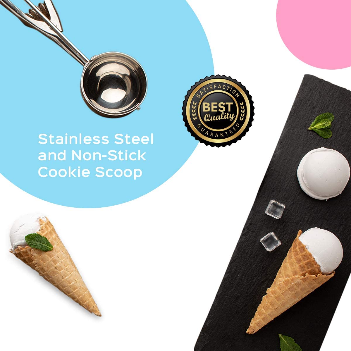 Ludlz Ice Cream Scoop Metal Cookie Dough Muffin Spoon Kitchen Spherical Mould Tool Cookie Scoop with Trigger Quick Release Cookie Dough Scoop Cupcake