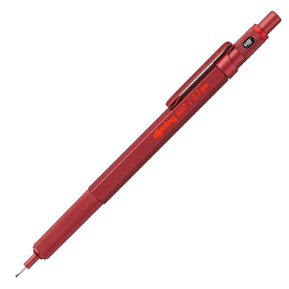 Lápiz mecánico Rotring 600 HB con cuerpo totalmente metálico rojo de 0,7 mm