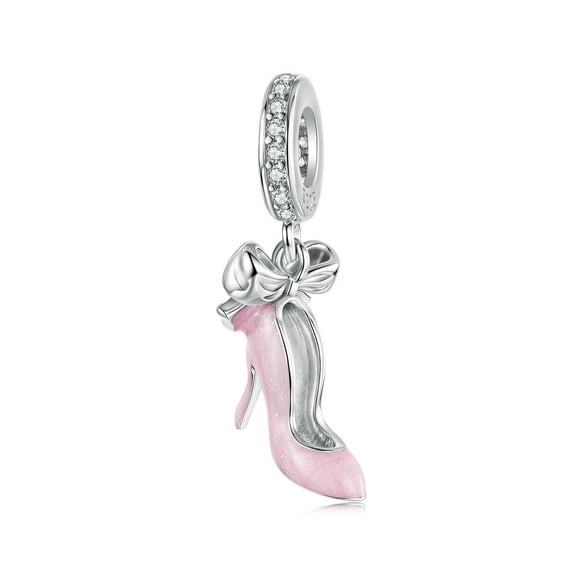 Pink High Heels Pendant Charm,925 Sterling Silver Charm Beads for Bracelet,Gift Box Packaging