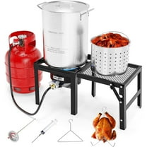30QT Turkey Fryer with 54000BTU Propane Gas Stove, Outdoor Aluminum Deep Fryer & Seafood Boiler for Crawfish crab Boiling with Lifting Hook, Turkey Rack, Basket, Marinade Injector, Thermometer