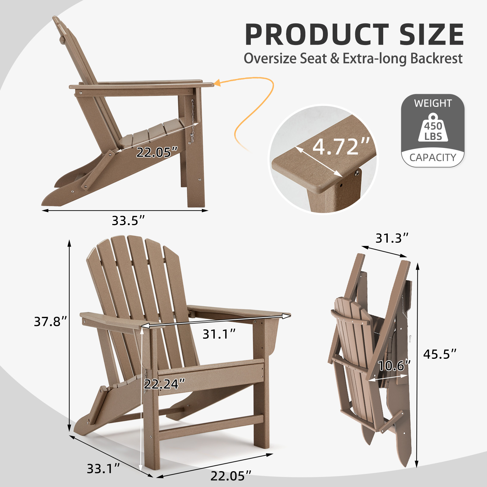 Erinnyees All-Weather Adirondack Chair,Folding Adirondack Outdoor Chair with Wooden Textured for Patio,Garden,Backyard and Lawn,Pale Ocre