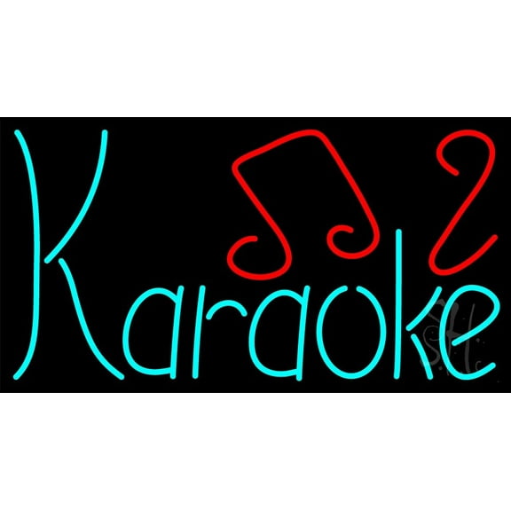 Blue Karaoke Red Musical Note LED Neon Sign 20" Tall x 37" Wide - inches Black Square Cut Acrylic Backing, with Dimmer - Premium built indoor Sign for Studio, Club, Décor, Event, Storefront.