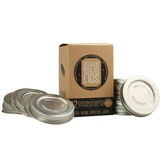 Trellis + Co. 316 Stainless Steel Wide Mouth Mason Jar Lids - 12 Pack - For Storage, Dry Goods, Pickling, Gifts - Durable & Rustproof - Mason Jar Tops