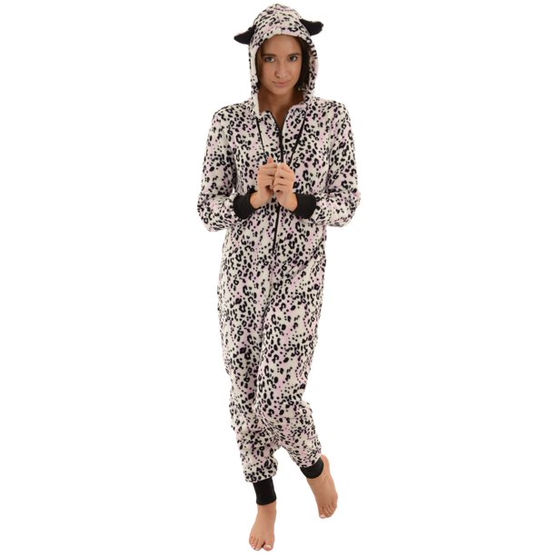 Totaly Pink - Womens Hooded Zip Up Onesie Pajamas Black ...
