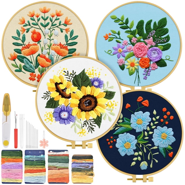 Kit de bordado TINDTOP Floral para adultos con aro para bordar