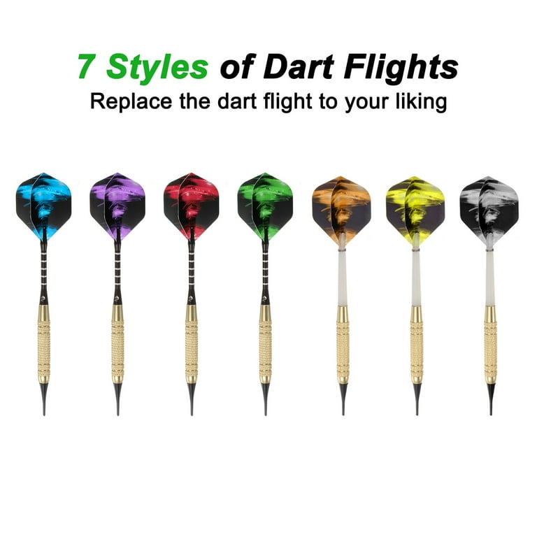 BLESION Dart Flights with Plastic Tip, 12 Pieces 18 g Professional Dart Flights Set for Electronic Dart Discs Dart Flights with 12 Flights, 20 Rubber Rings, 50 Dart Tips