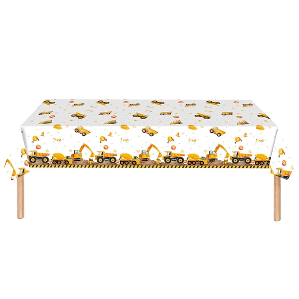 Yhmxh Mantel de fiesta con diseño de coche de ingeniería, juego de vajilla para fiestas de cumpleaños infantiles, mantel de plástico desechable