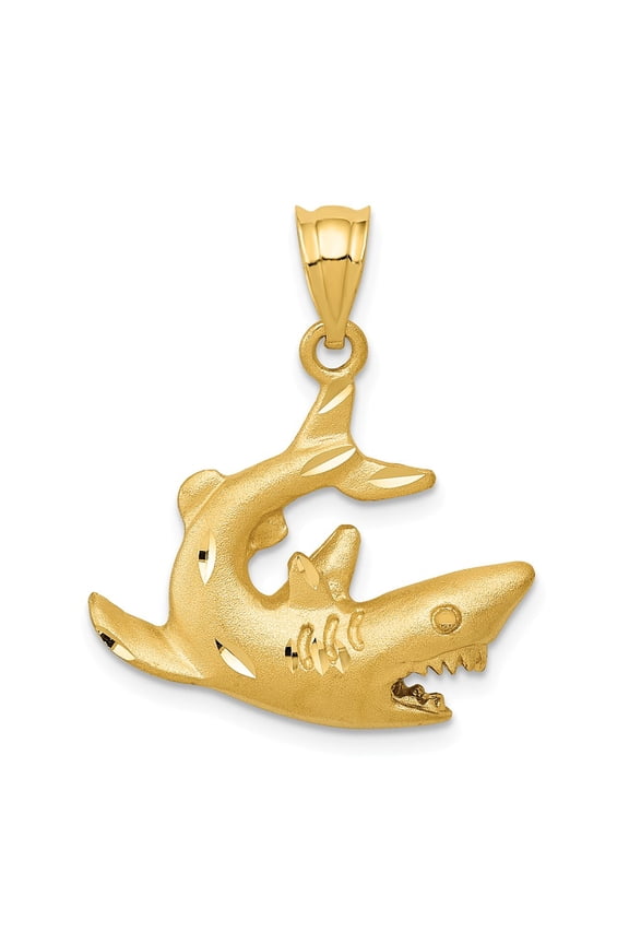 Real 14kt Yellow Gold Shark Pendant; for Adults and Teens; for Women and Men