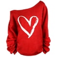 thumbnail image 5 of Chuancc Women's Off The Shoulder 80s Outfit Sweatshirt Slouchy Printed Long Tunics Top Red 2XL, 5 of 5