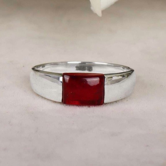 Natural Garnet Ring For Men in 925 Sterling Silver AAA Quality Cabochon Gemstone January Birthstone Jewelry, Personalized Engagement Gift