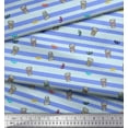 thumbnail image 2 of Soimoi Blue Poly Georgette Fabric Coffee Cup & Stripe Printed Fabric 1 Yard 52 Inch Wide, 2 of 3