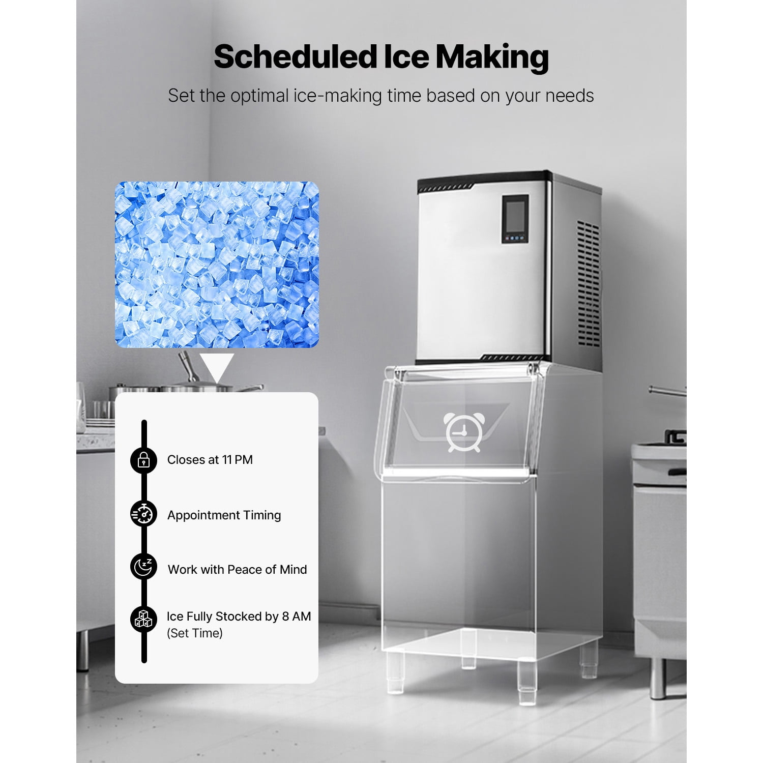 KFFKFF Commercial Ice Maker Machine, Produces 800 LBS/Day, Stainless Steel with Programmable, Self-Cleaning Function, Adjustable Thickness for Restaurants, Hotels - Head Unit Only