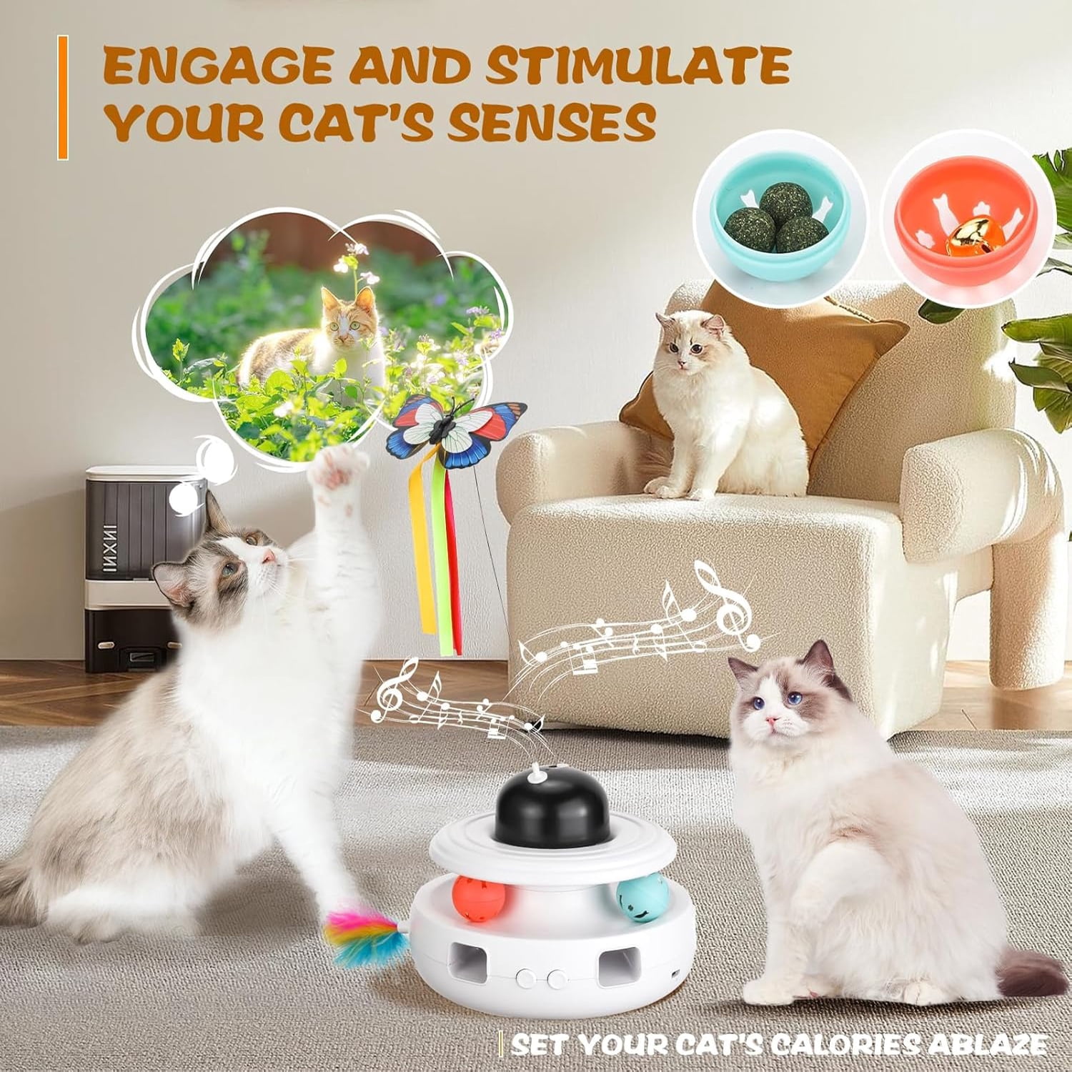 5-in-1 Interactive Cat Toy, Indoor Cat/Small Dog Exercise Fitness Chaser, Feline Ambush Trainer, Timer Function