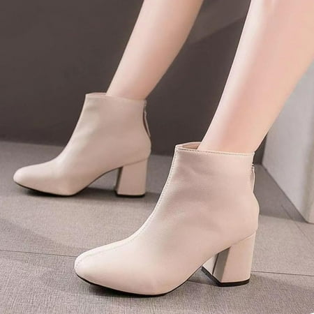 

ZMHEGW Women Boots Autumn Ankle Round Toe Flat Soft Bottom Comtable Zipper Solid Color Boots Shoes